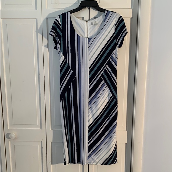 Cato Dresses & Skirts - Cato Multi-colored Sheath Dress Scoop Neck Midi EUC